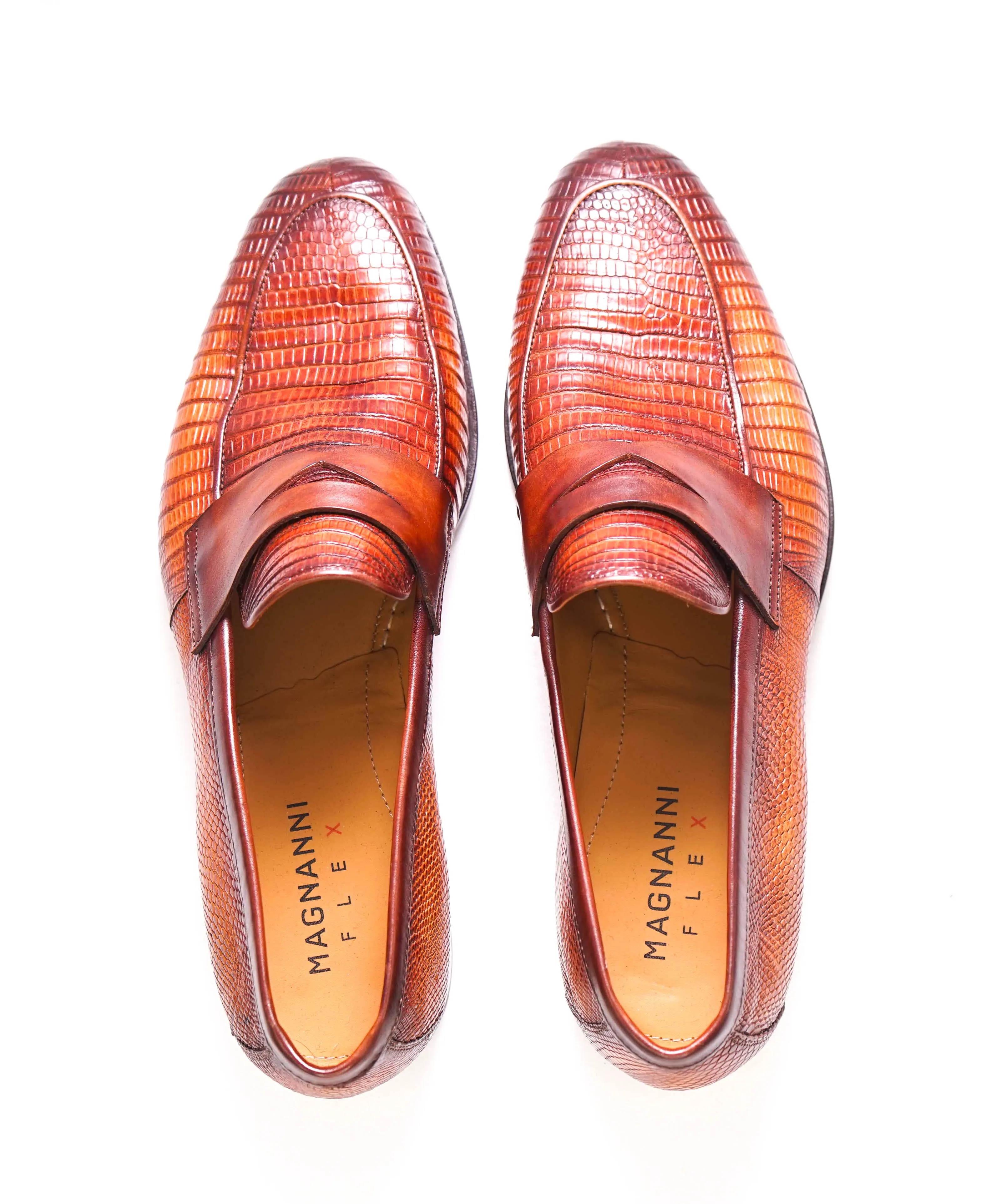 $825 MAGNANNI - "FLEX" MADE IN SPAIN Genuine Lizard Brown Loafers - 8