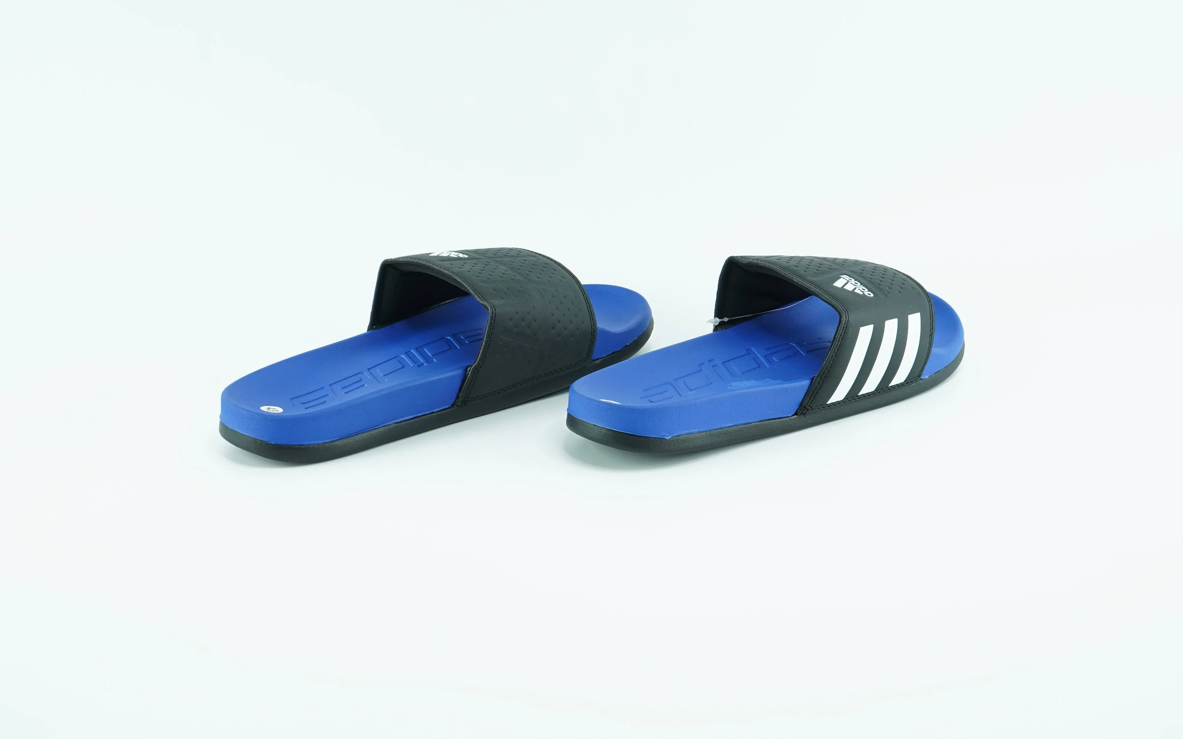 Adidas black and blue slides for men