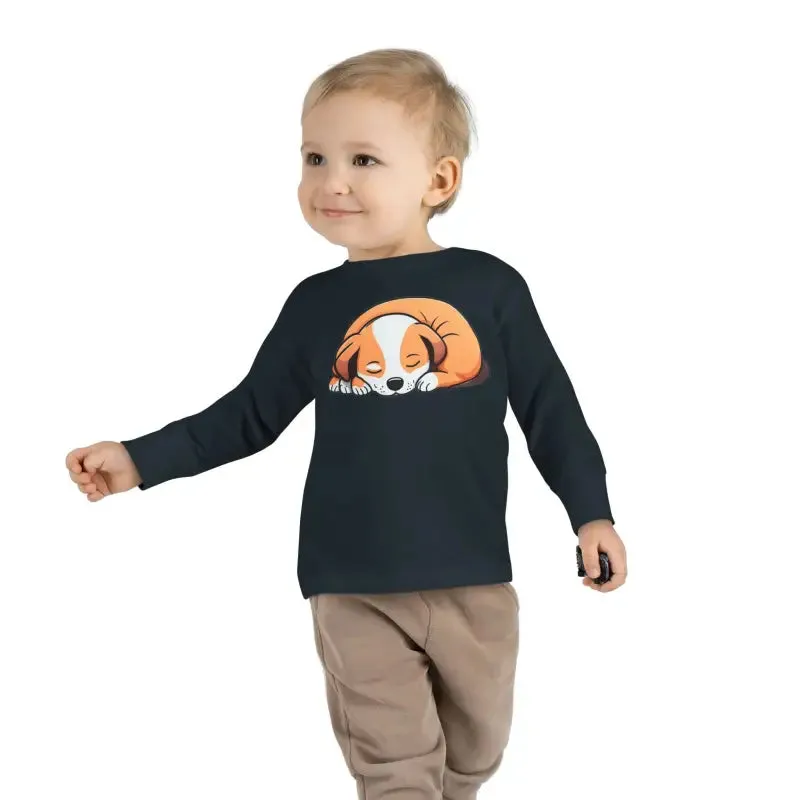 Adorable Cute Dog Sleeping Toddler Long Sleeve Tee