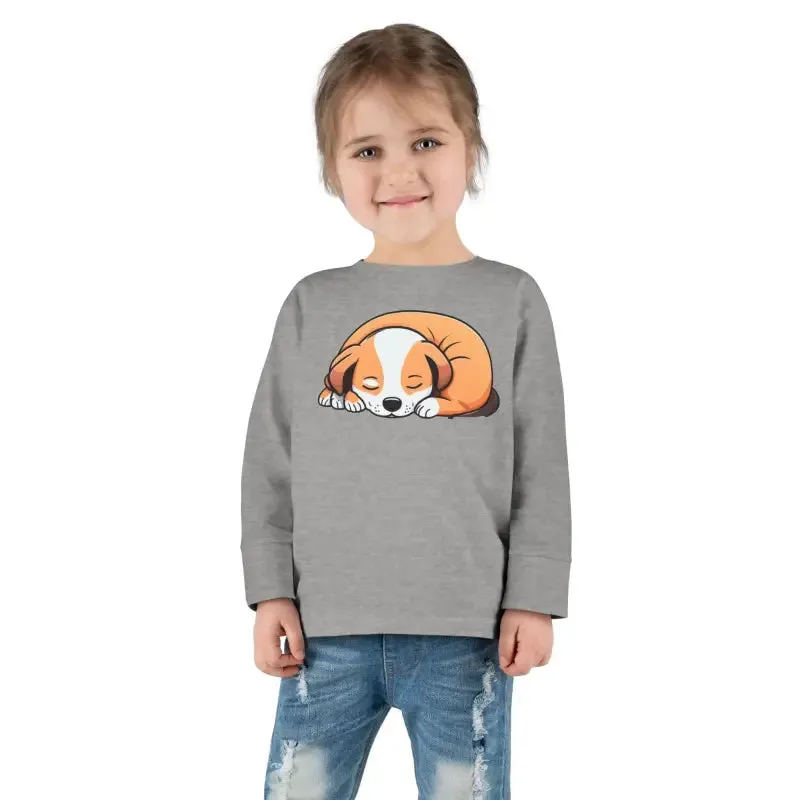 Adorable Cute Dog Sleeping Toddler Long Sleeve Tee