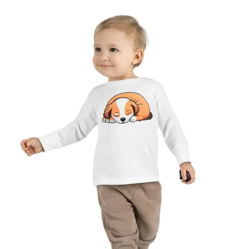 Adorable Cute Dog Sleeping Toddler Long Sleeve Tee