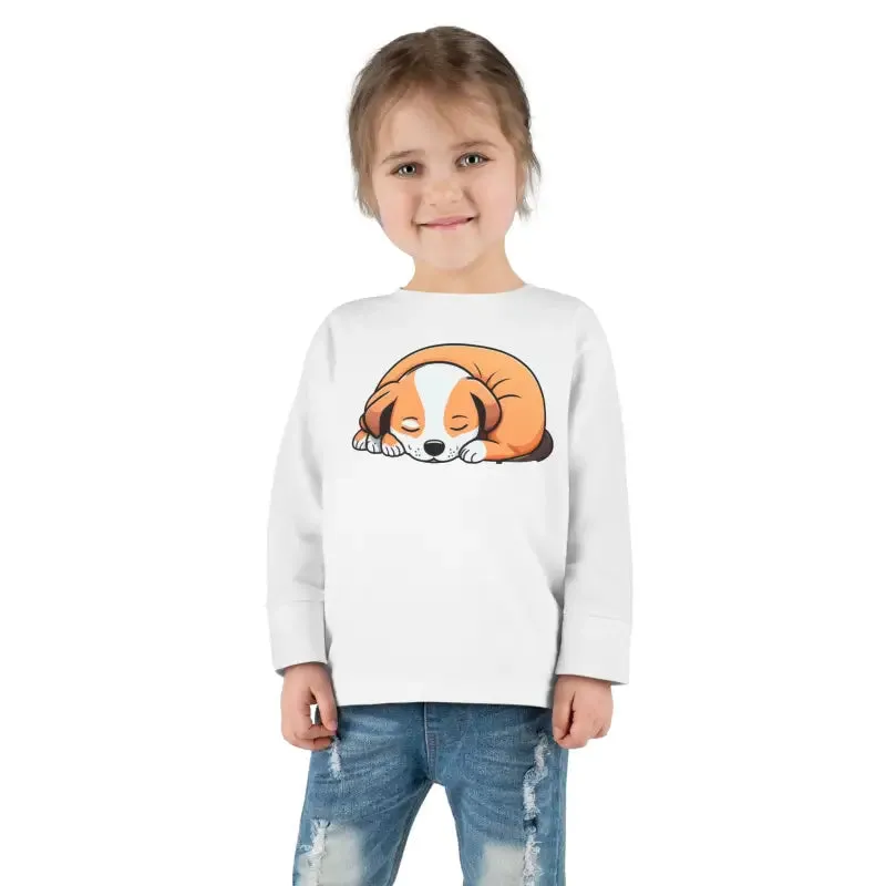 Adorable Cute Dog Sleeping Toddler Long Sleeve Tee