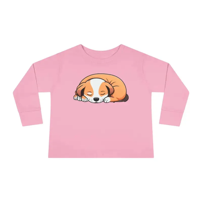 Adorable Cute Dog Sleeping Toddler Long Sleeve Tee