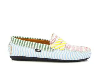 Atlanta Moccasin Boy's and Girl's Originals 032 Penny Loafer - Print Wave Blue & St