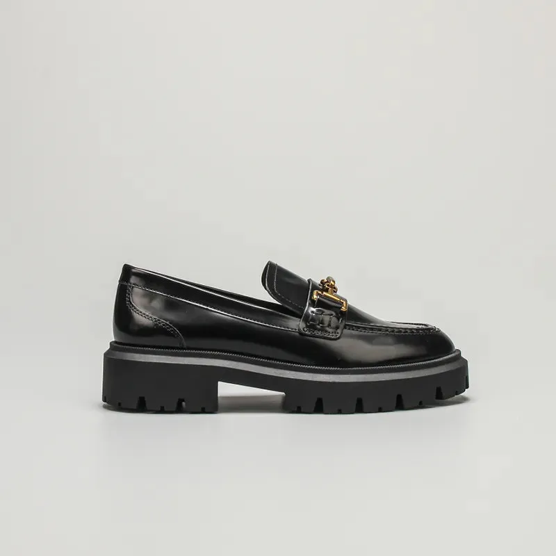 Barbara Black Chunky Leather Loafer