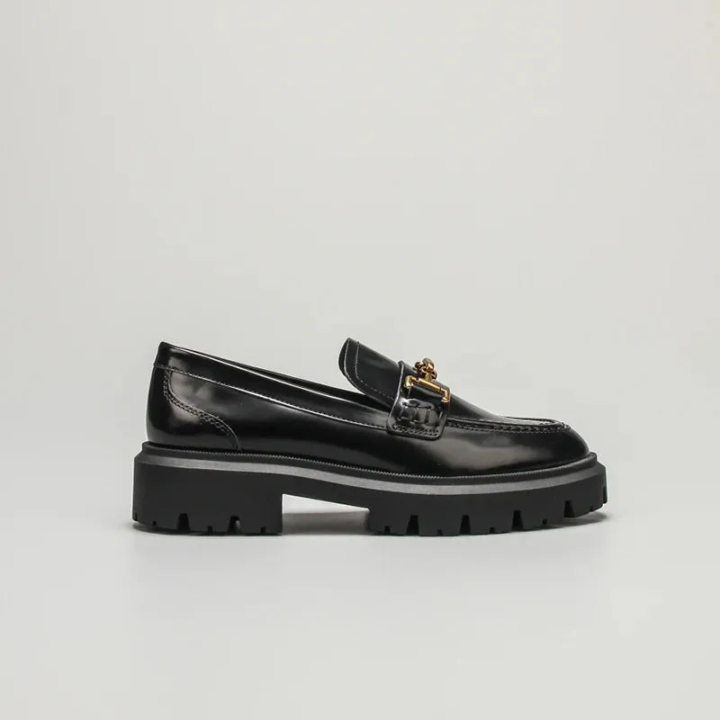 Barbara Black Chunky Leather Loafer