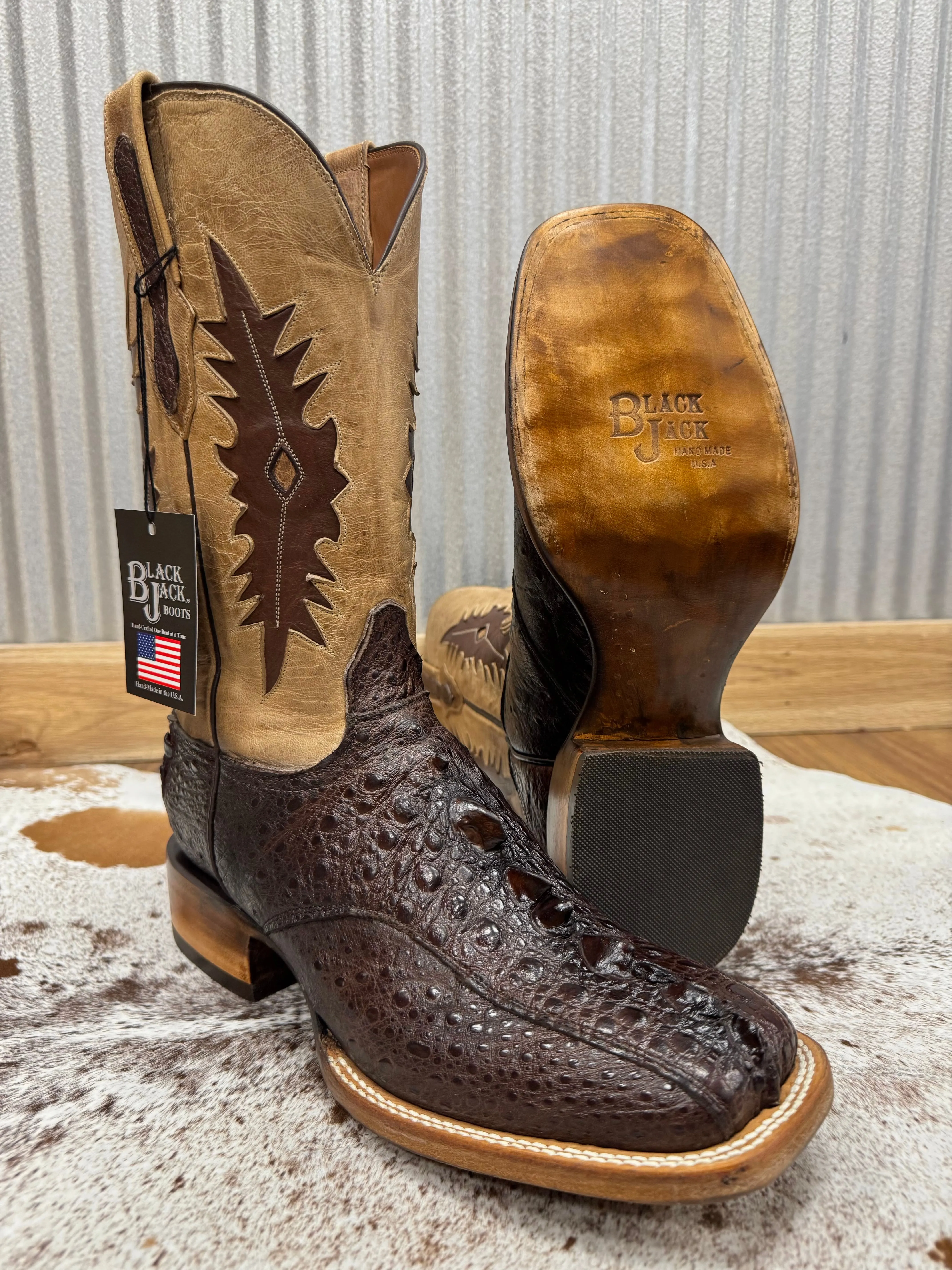 Black Jack Men’s Brown Genuine Snapping Turtle Square Toe Western Cowboy Boots BR2053-96