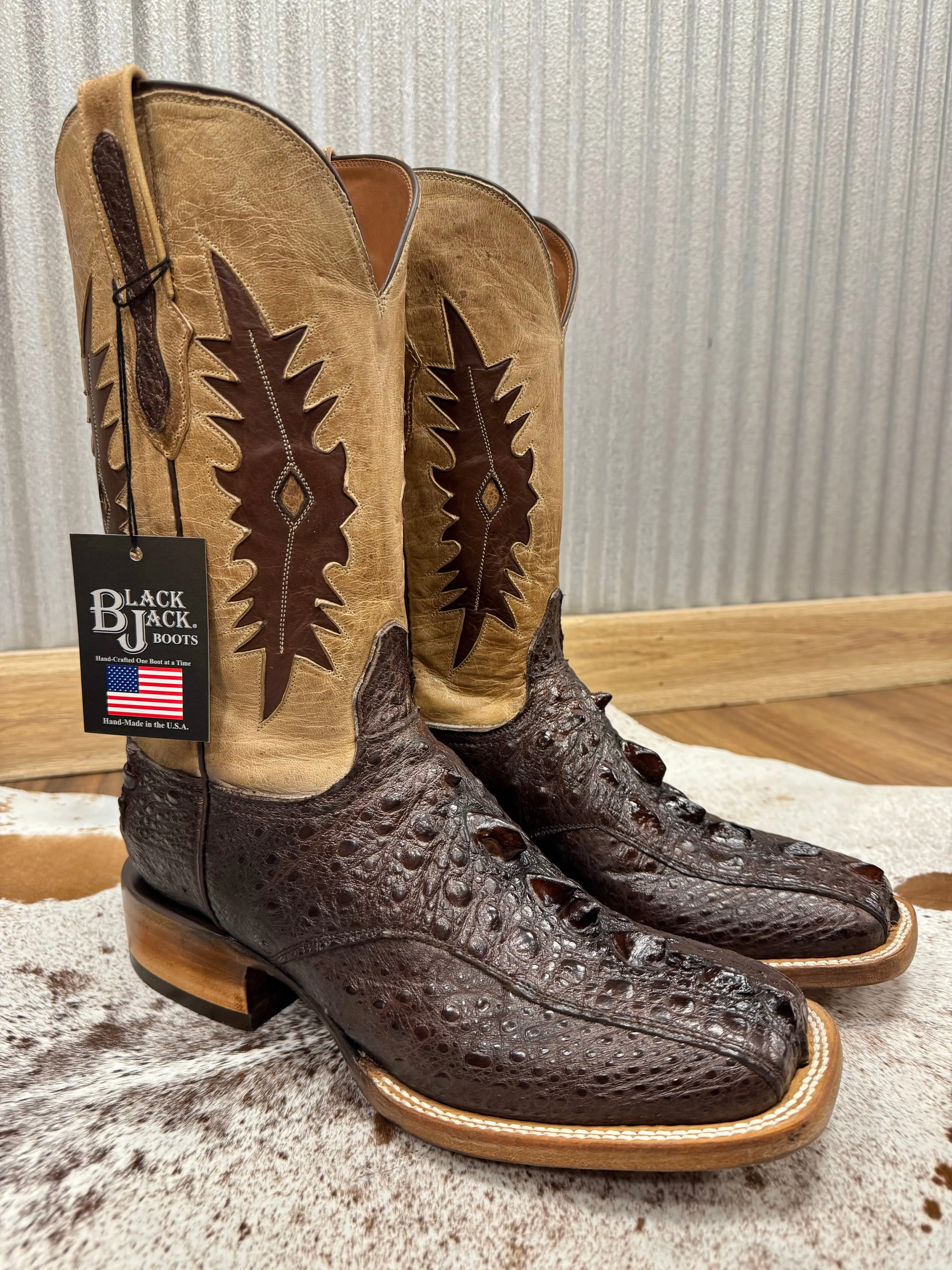 Black Jack Men’s Brown Genuine Snapping Turtle Square Toe Western Cowboy Boots BR2053-96
