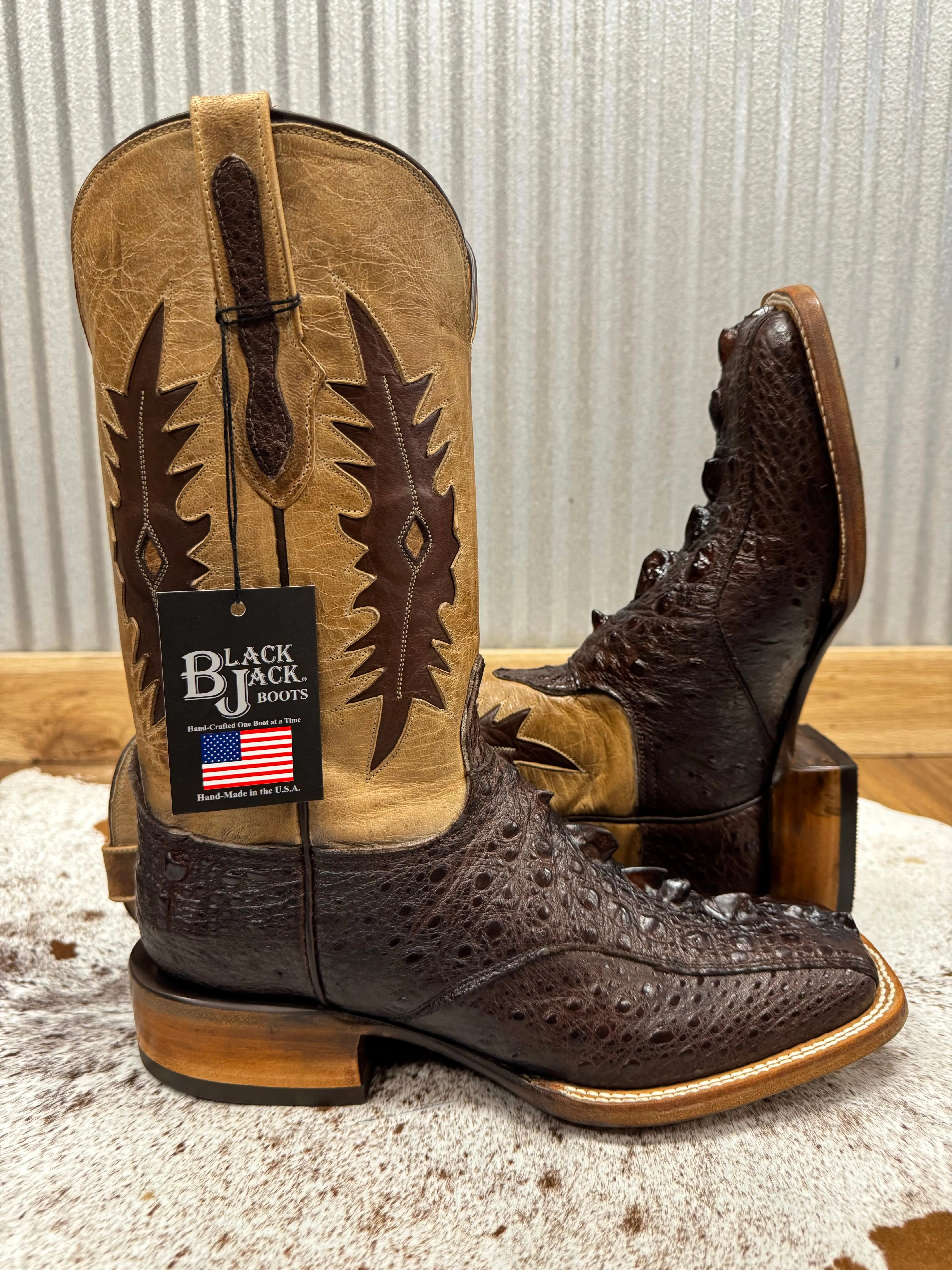 Black Jack Men’s Brown Genuine Snapping Turtle Square Toe Western Cowboy Boots BR2053-96