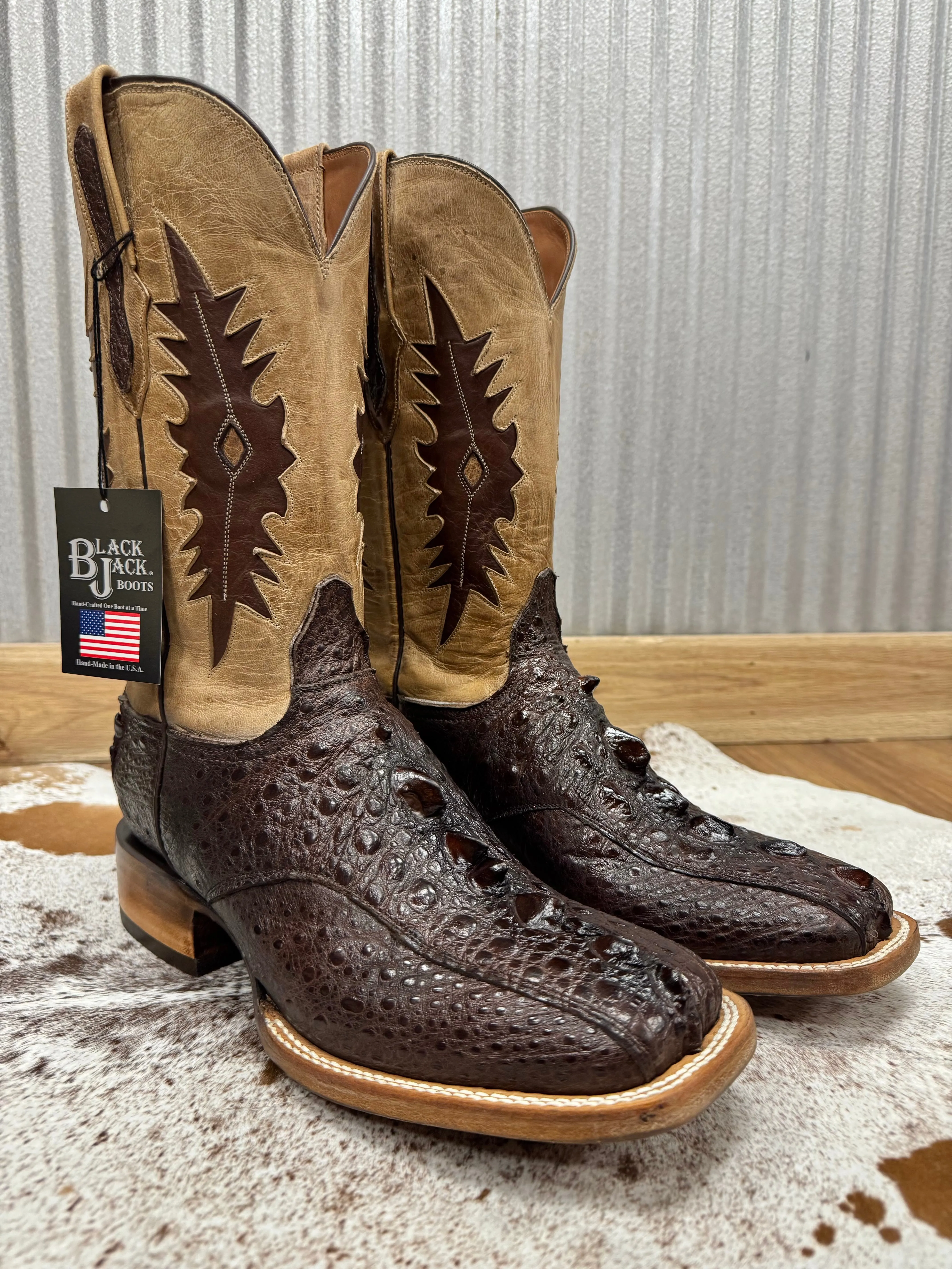 Black Jack Men’s Brown Genuine Snapping Turtle Square Toe Western Cowboy Boots BR2053-96
