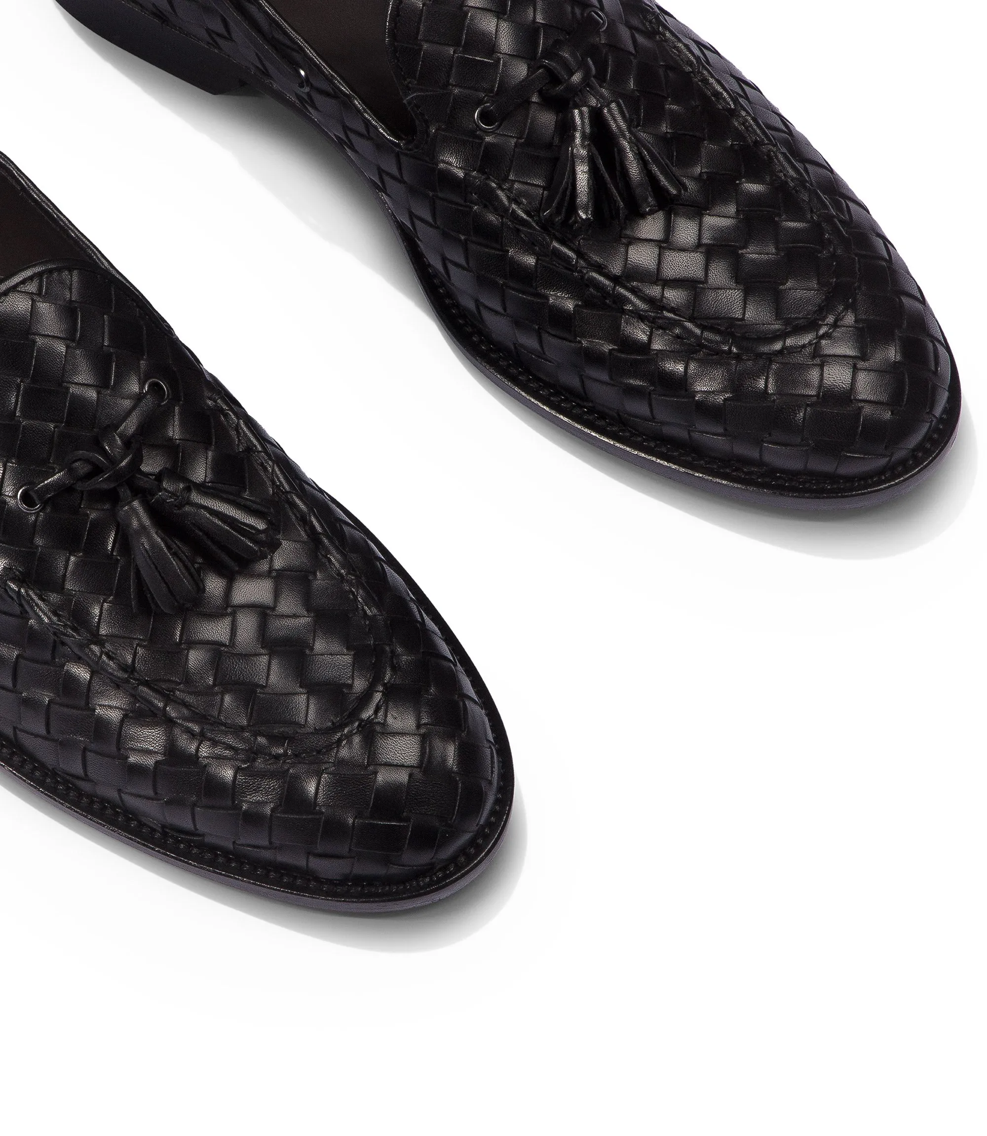 Black woven leather boat loafers