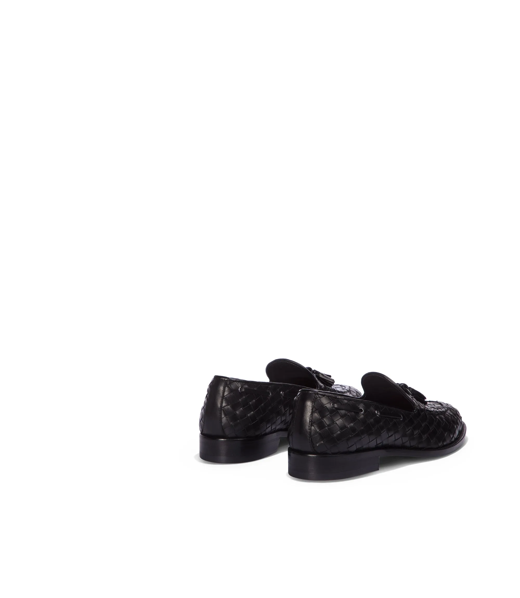 Black woven leather boat loafers