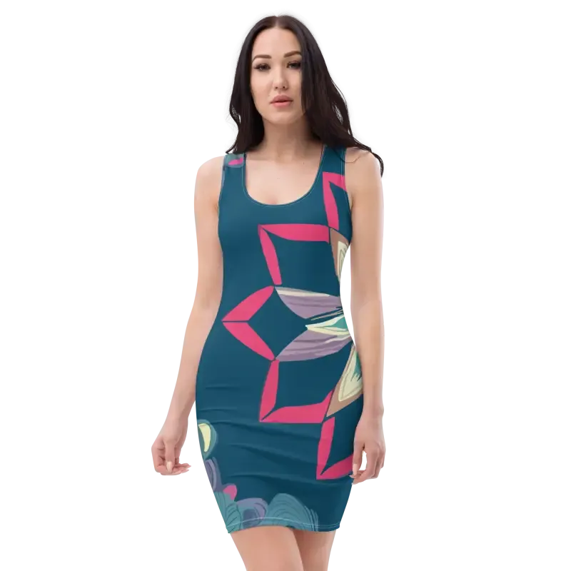 Bold Blue Pattern Sublimation Cut Sew Dress