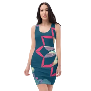 Bold Blue Pattern Sublimation Cut Sew Dress