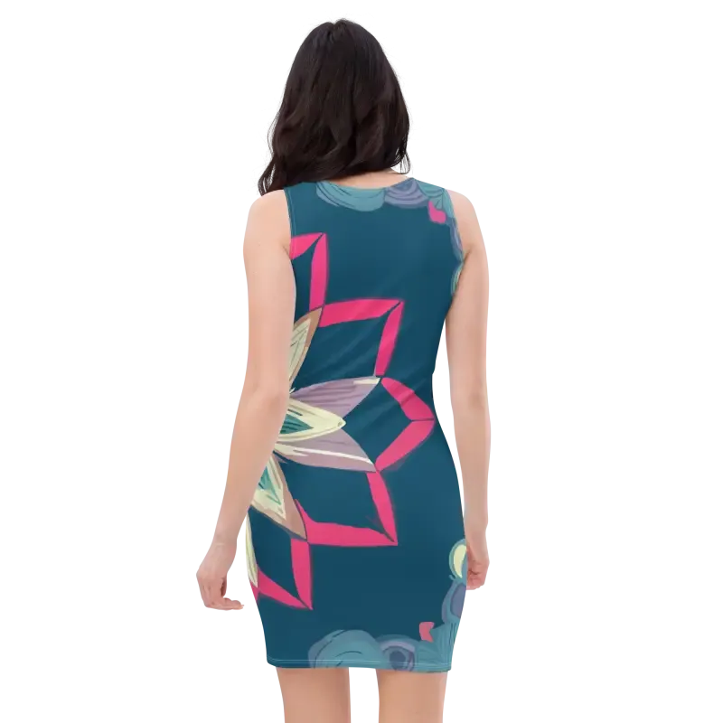 Bold Blue Pattern Sublimation Cut Sew Dress