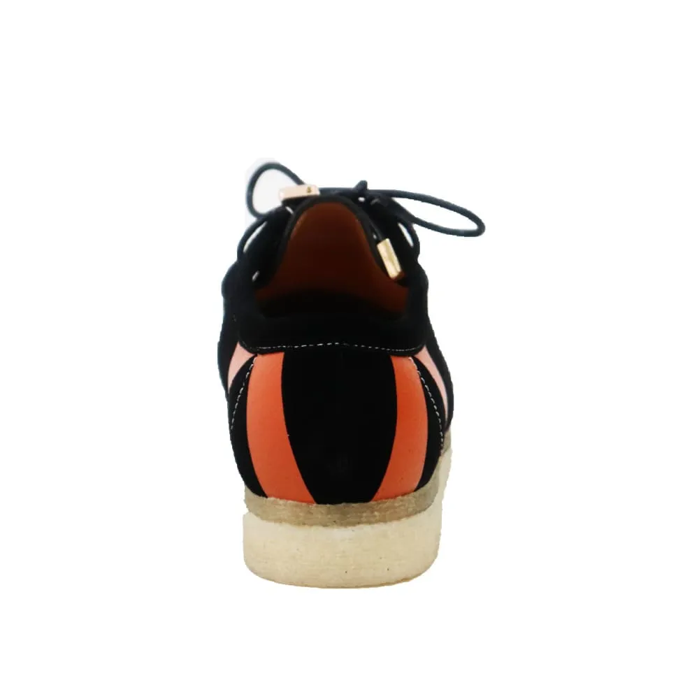 British Walkers Walker Low Stripe Wallabee Style Men's Black and Orange Striped Suede Crepe Soles