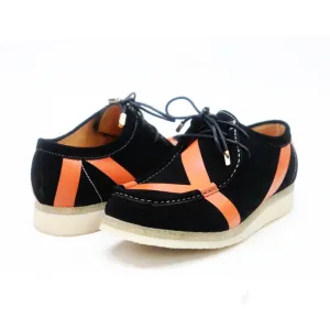 British Walkers Walker Low Stripe Wallabee Style Men's Black and Orange Striped Suede Crepe Soles