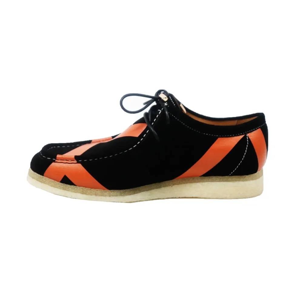 British Walkers Walker Low Stripe Wallabee Style Men's Black and Orange Striped Suede Crepe Soles