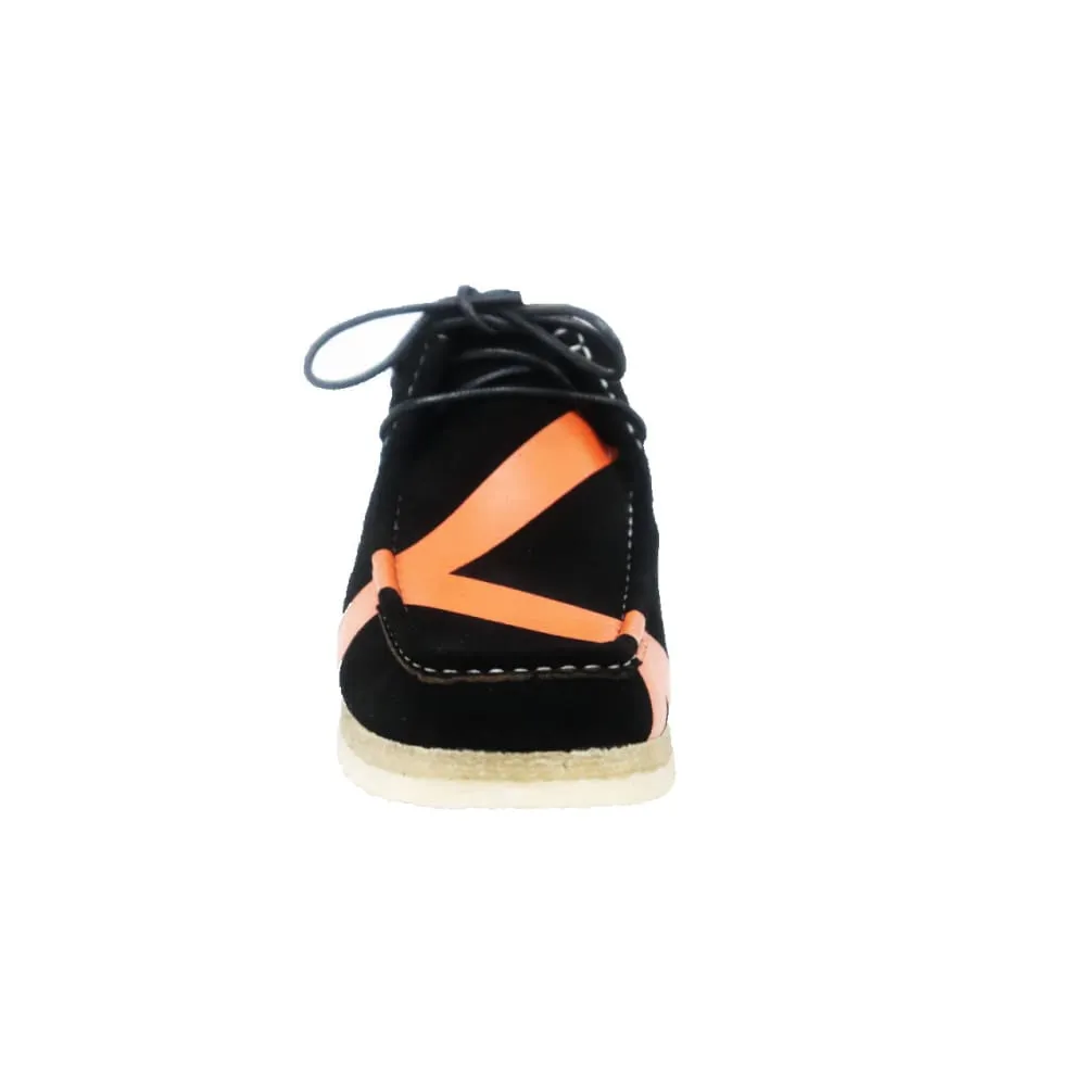 British Walkers Walker Low Stripe Wallabee Style Men's Black and Orange Striped Suede Crepe Soles