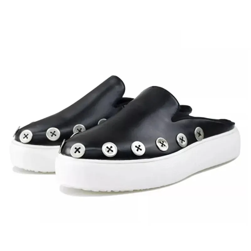 Button Mule Slip on Loafers