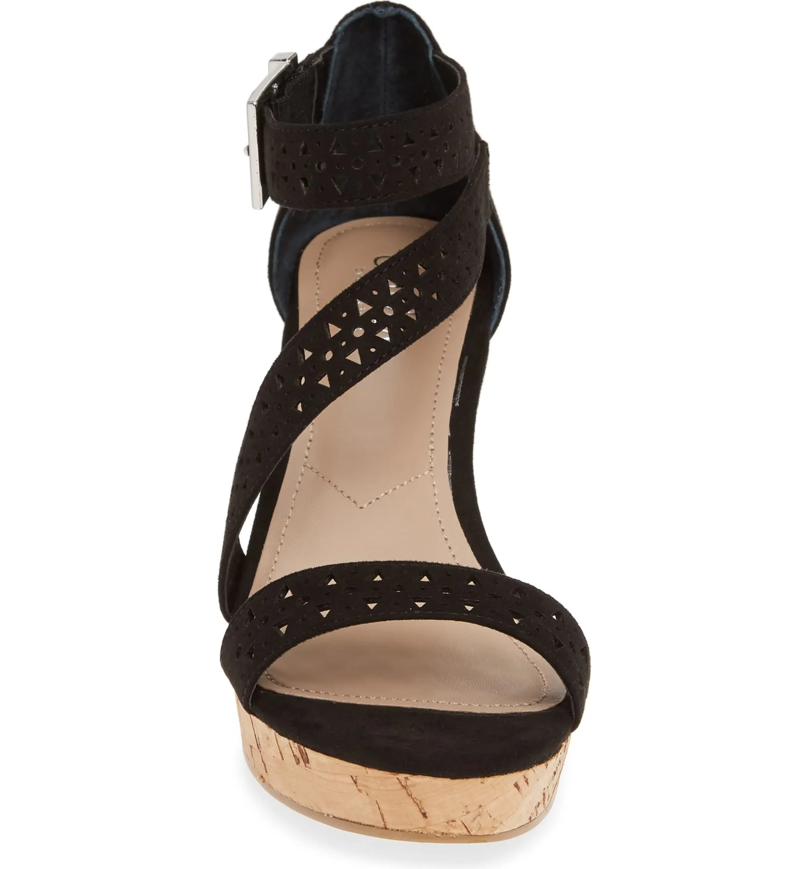 Charles by Charles David Landon Black Cork Platform Wedge Heeled Sandals