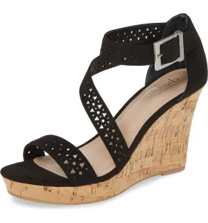 Charles by Charles David Landon Black Cork Platform Wedge Heeled Sandals