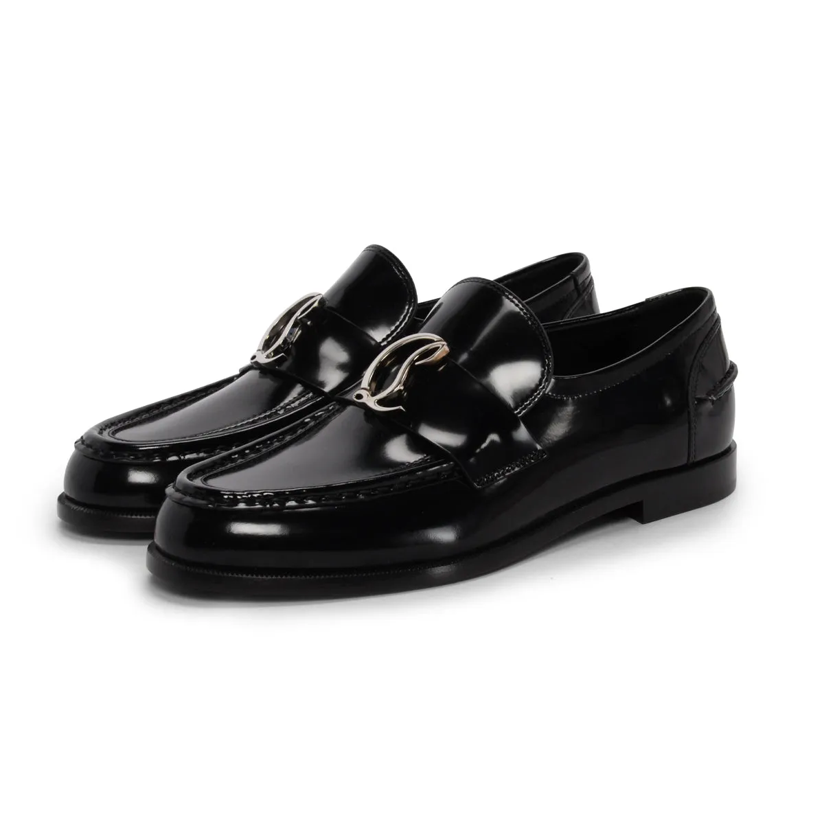 Christian Louboutin Black Hi-Shine CL Moc Loafers 36.5