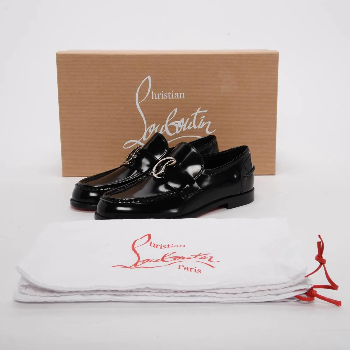 Christian Louboutin Black Hi-Shine CL Moc Loafers 36.5