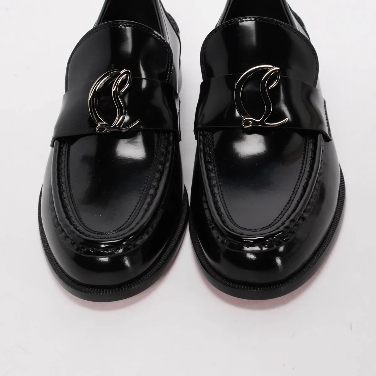 Christian Louboutin Black Hi-Shine CL Moc Loafers 36.5