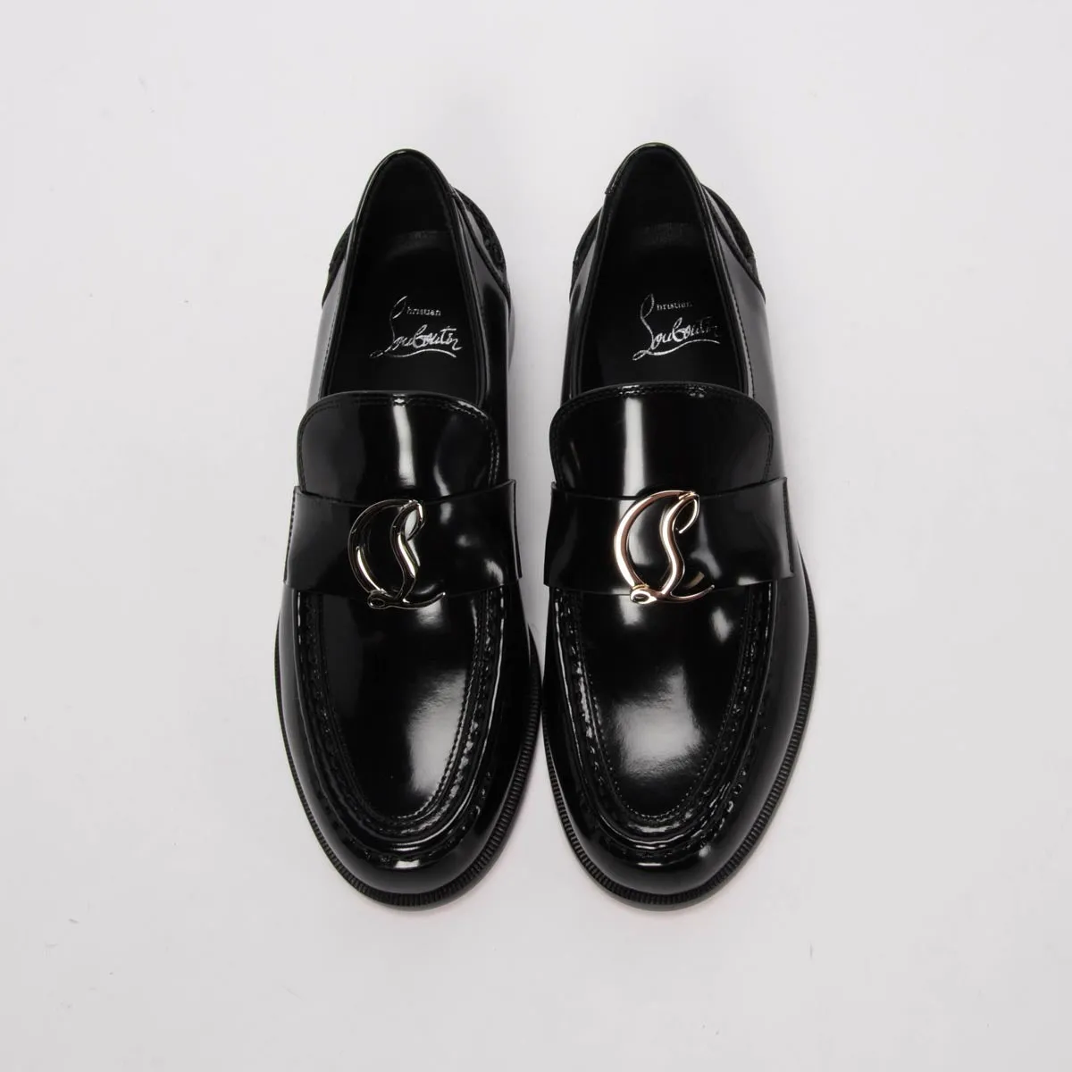 Christian Louboutin Black Hi-Shine CL Moc Loafers 36.5