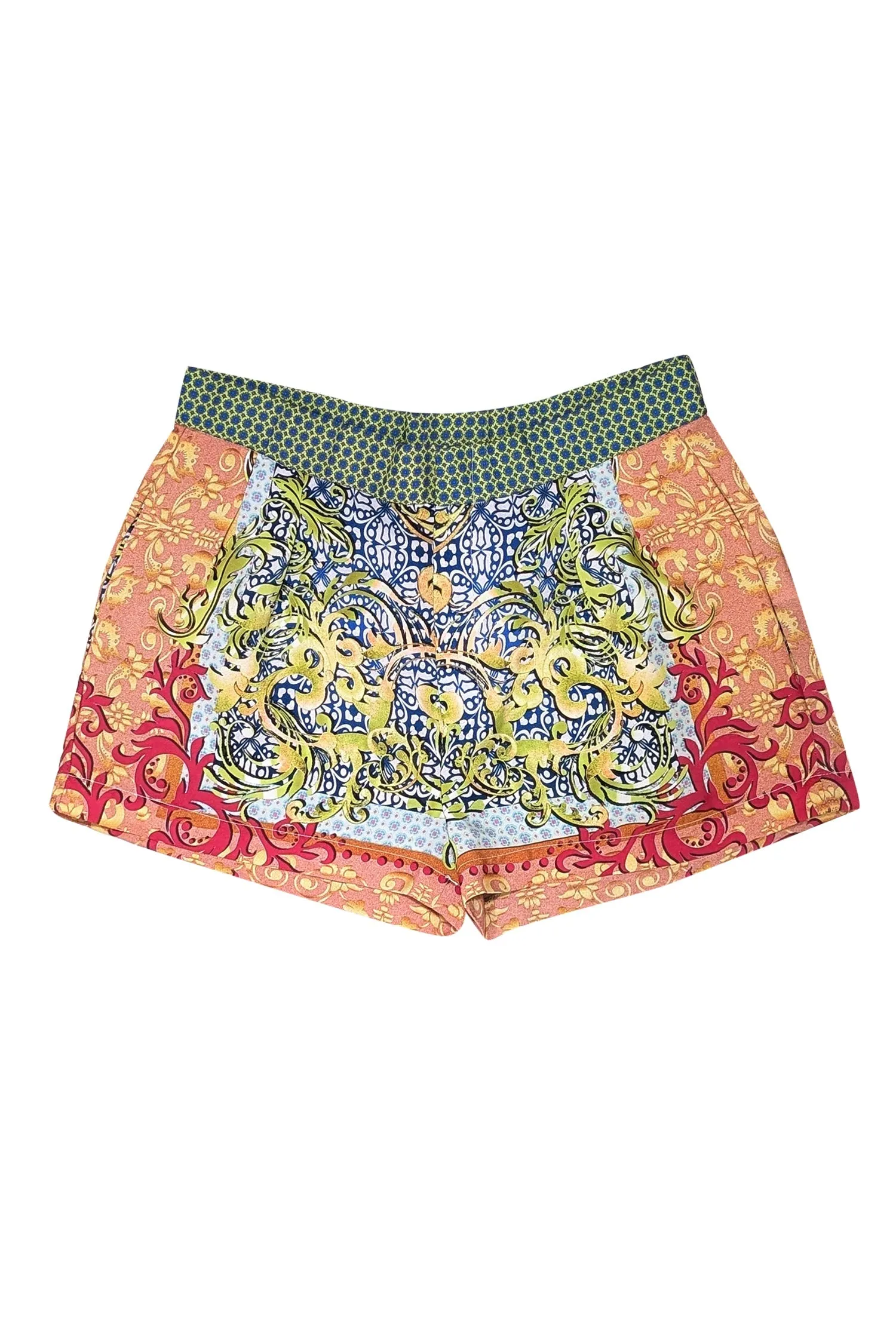 Clover Canyon - Green, Blue, Tan & Pink Abstract Print Shorts Sz XS