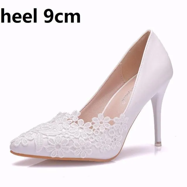 Crystal Queen White Lace Flower Heels