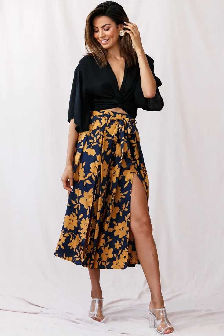 Danika Front Split Midi Culotte Pants Navy/Mustard