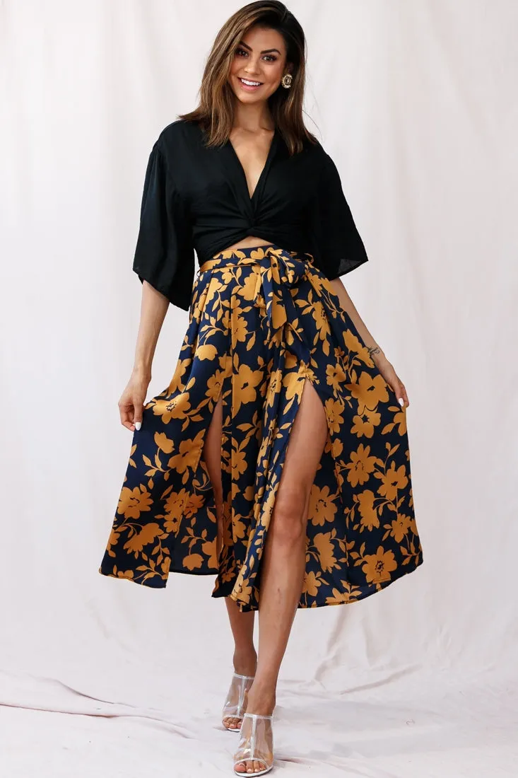 Danika Front Split Midi Culotte Pants Navy/Mustard