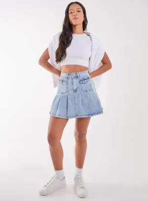 Denim Pleated Mini Skirt