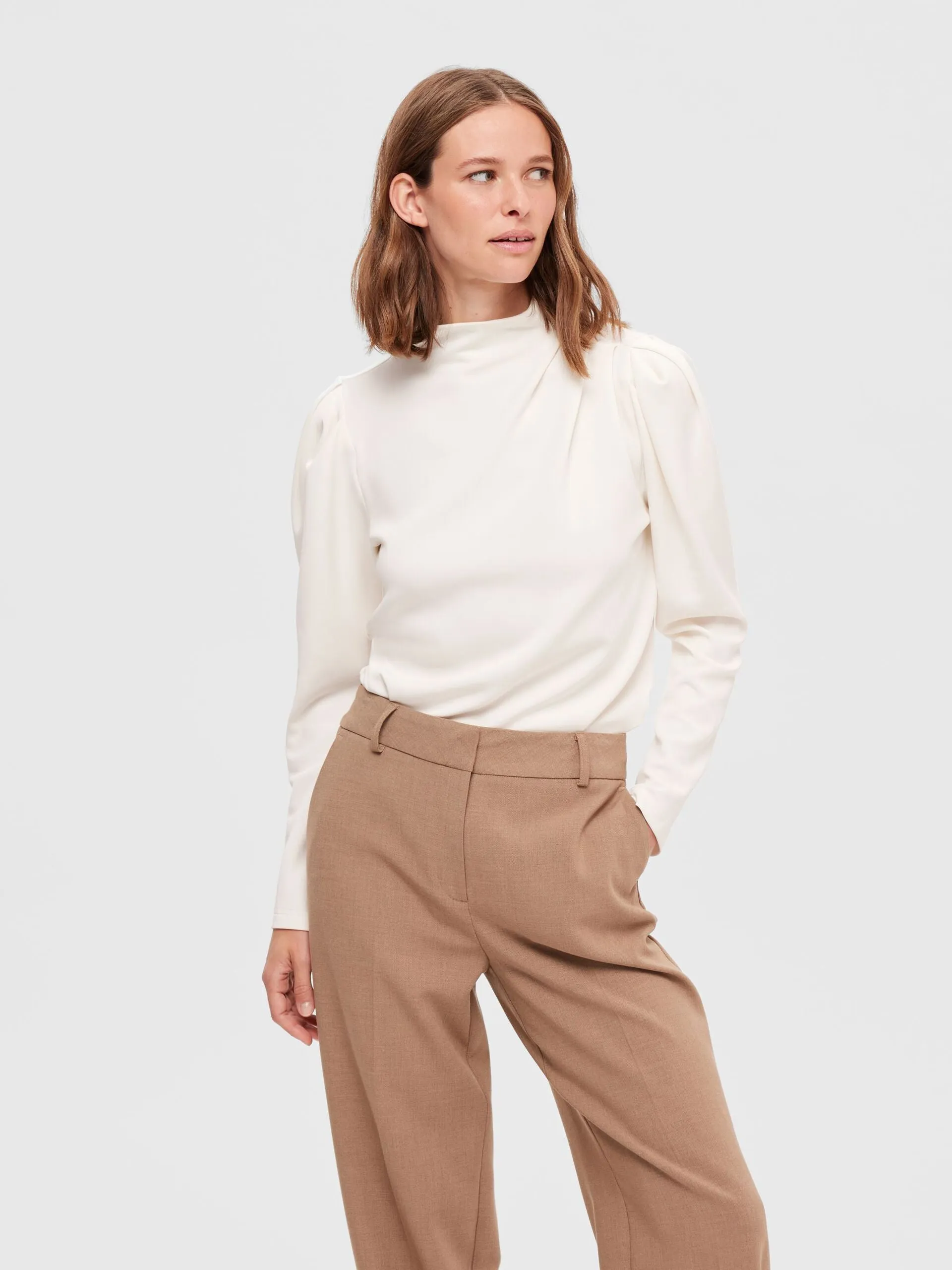 Fenja Ls T-Neck Top - Snow White