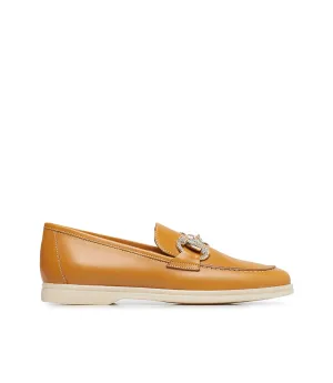 Jewel-buckle ocher-tone leather loafers
