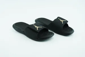 Jordan Slides in black color  with golden color logo