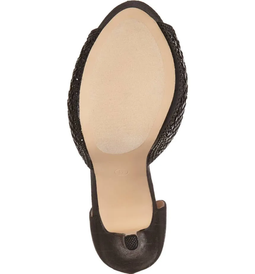Lauren Lorraine Vivian Black Crystal Embellished T-Strap High Heel Pump Sandal