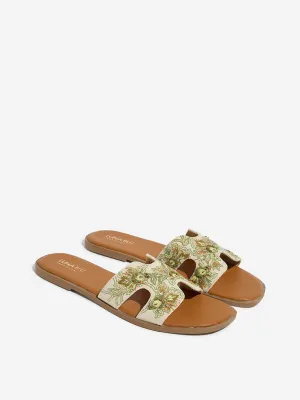 LUNA BLU Sage Floral Embroidered Slides
