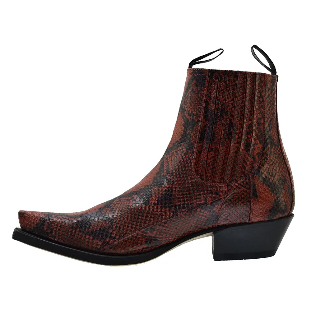 Men's Cowboy Boots Sendra 1692P Red Print Python Leather Cuban Heel