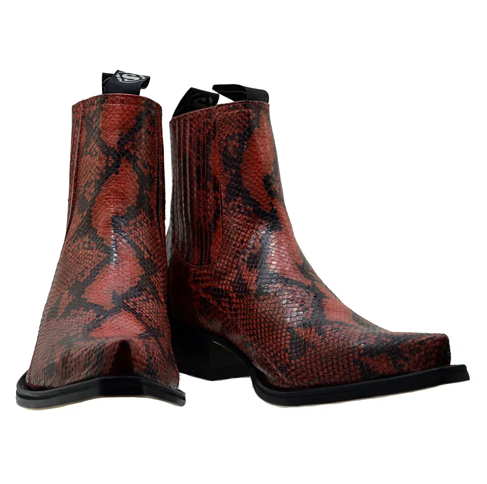 Men's Cowboy Boots Sendra 1692P Red Print Python Leather Cuban Heel