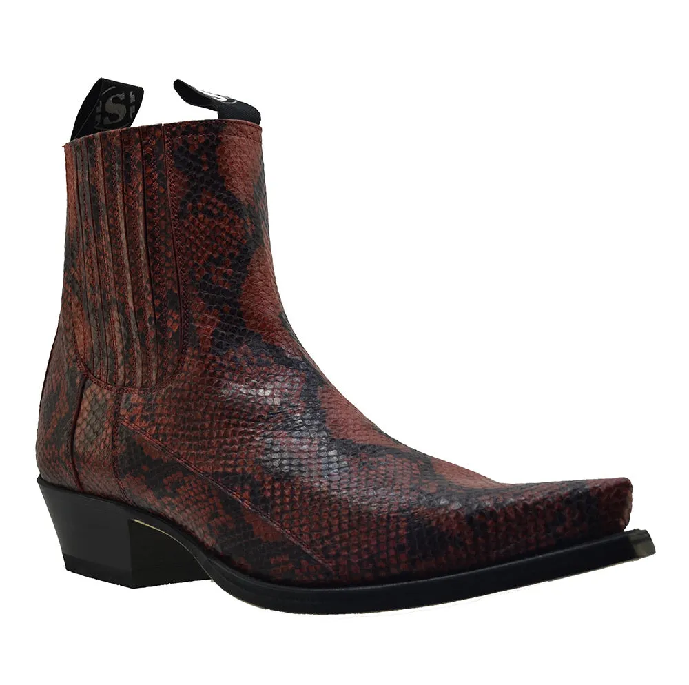 Men's Cowboy Boots Sendra 1692P Red Print Python Leather Cuban Heel