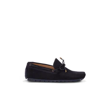Navy blue suede boat loafers
