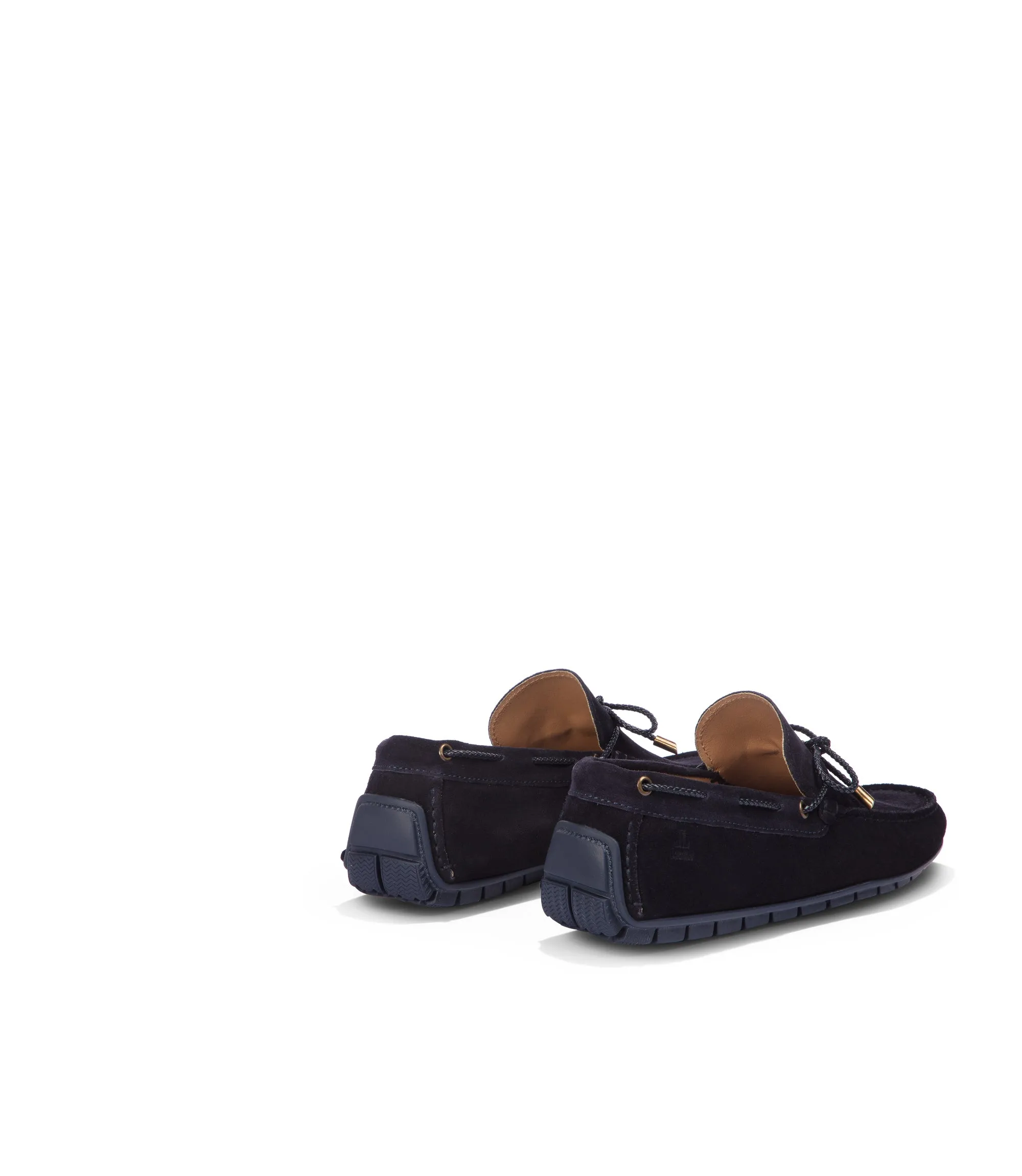Navy blue suede boat loafers
