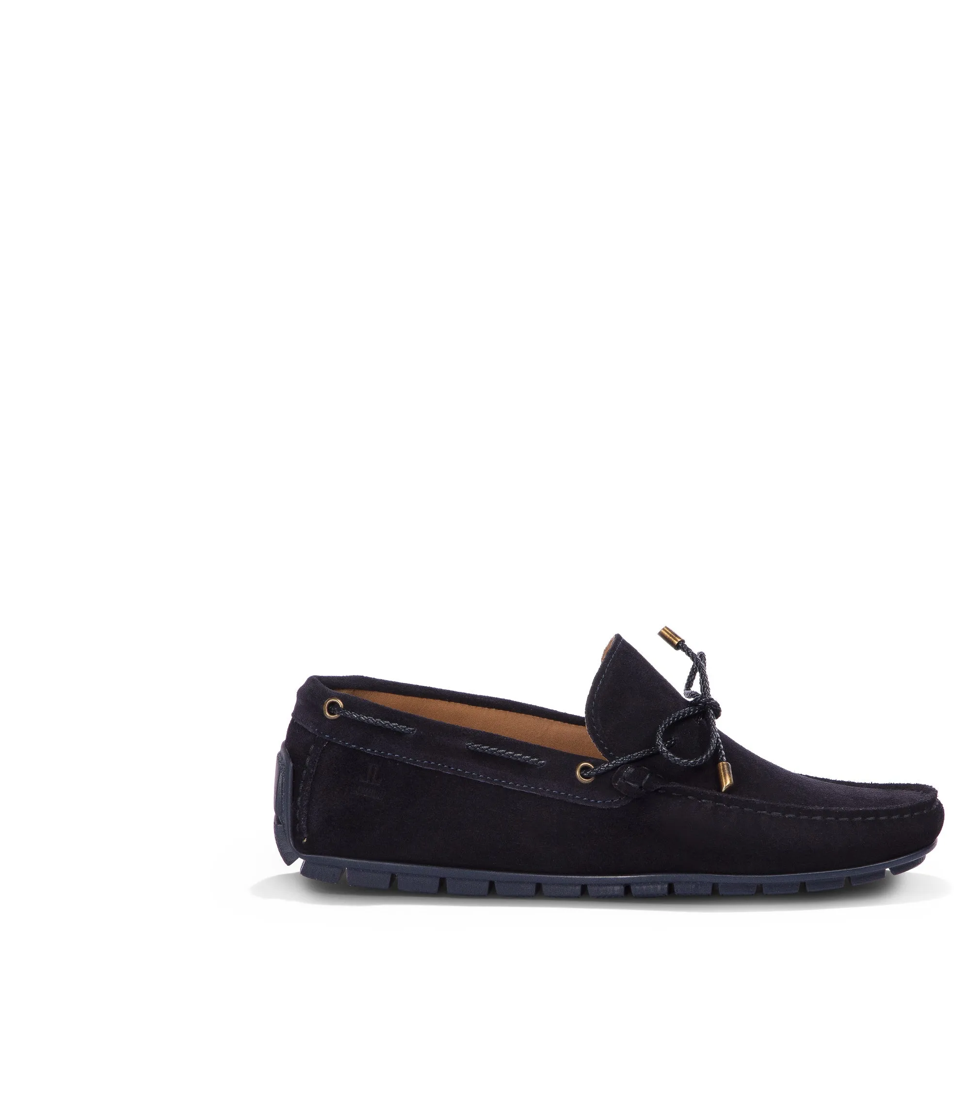 Navy blue suede boat loafers