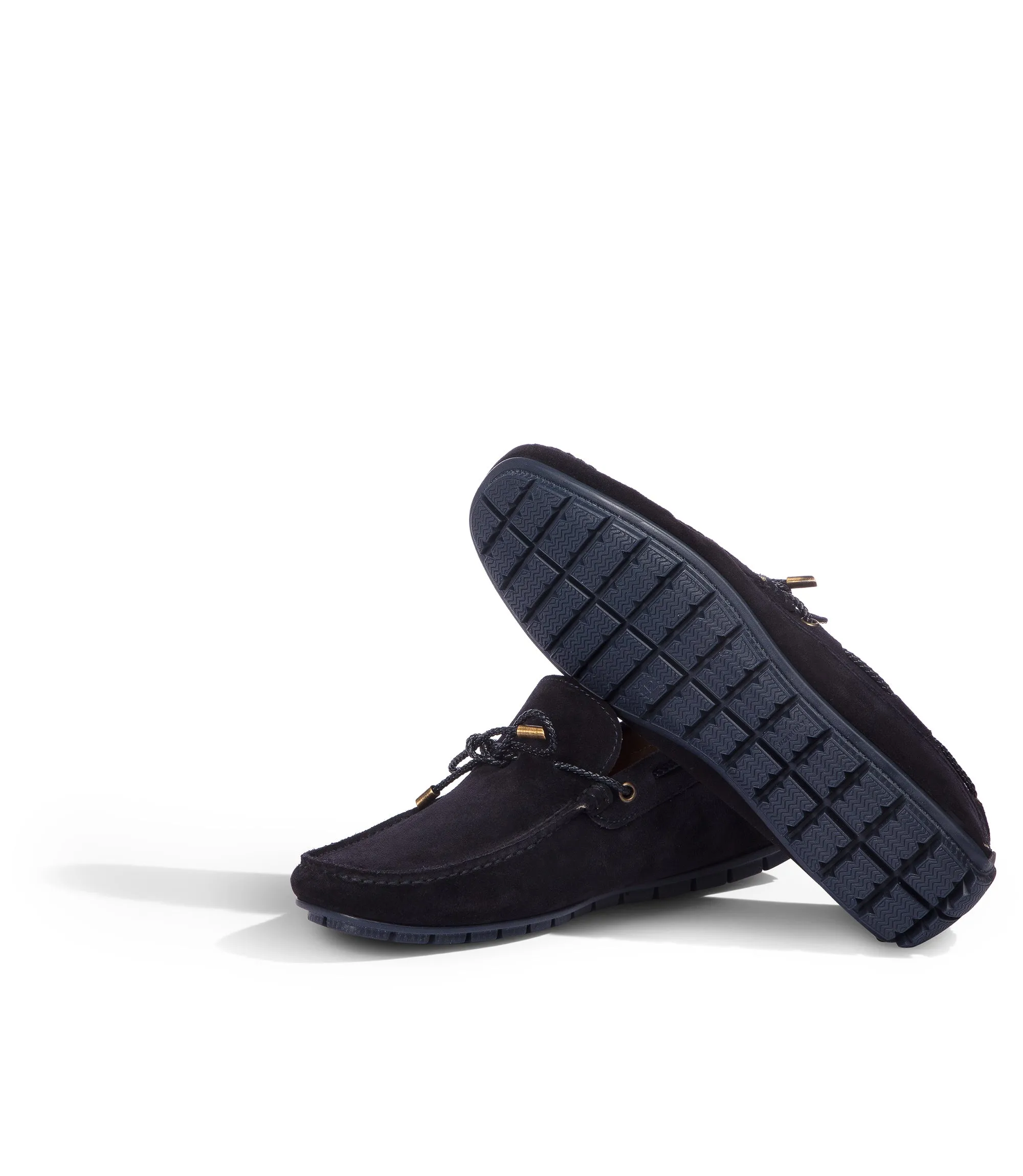 Navy blue suede boat loafers