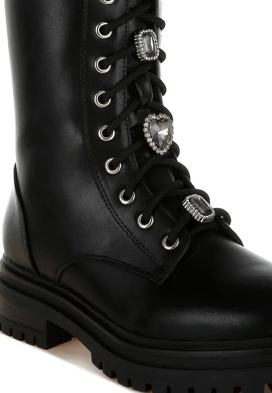 Nimba Rhinestone jeweled Chunky Boots