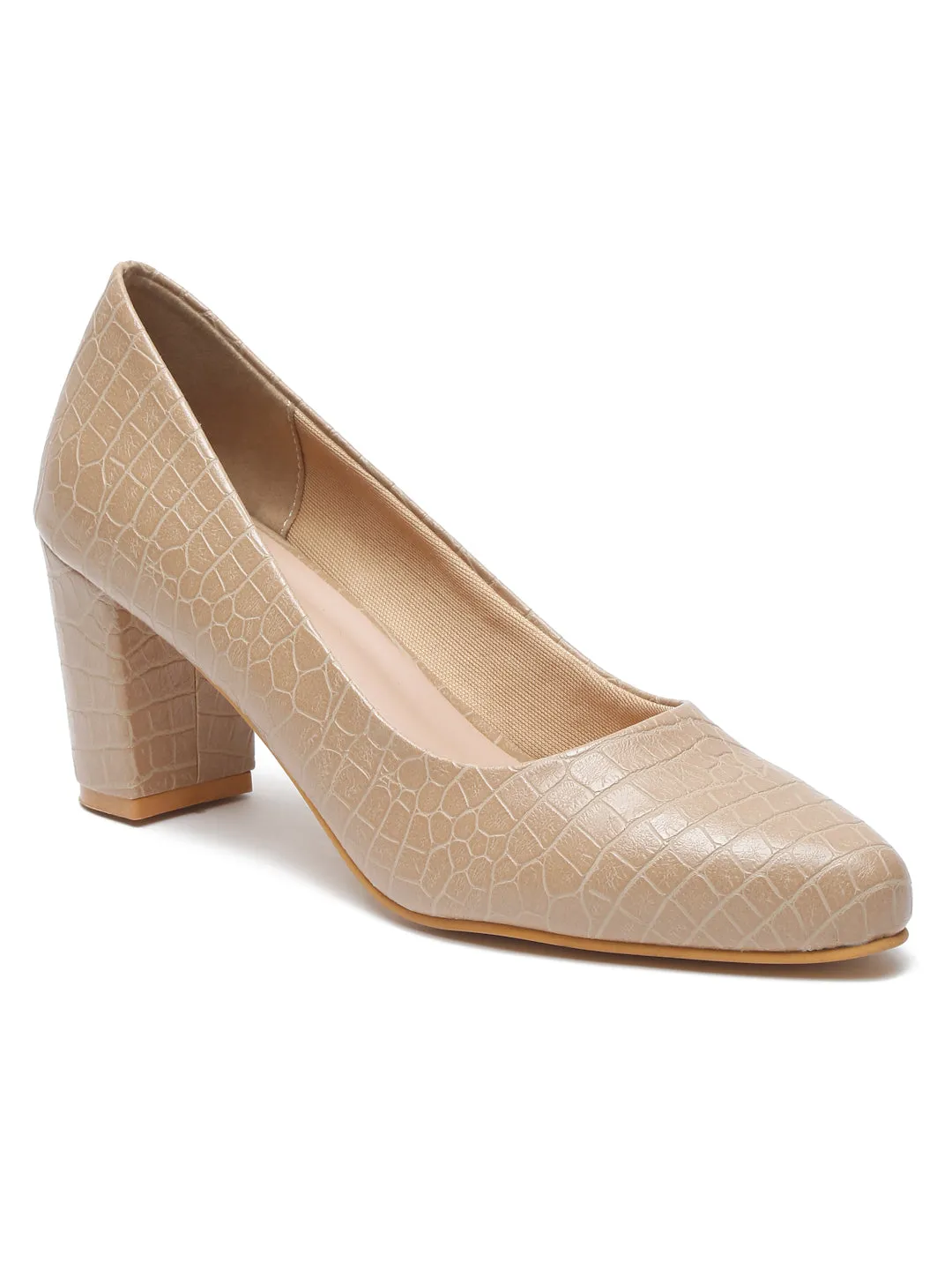 Pelle Albero Women Beige Slip-On Block Heels