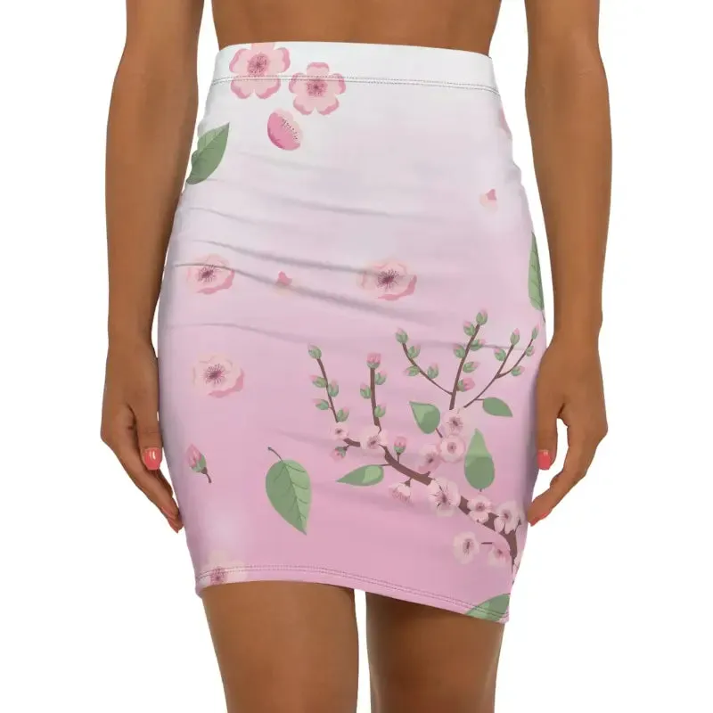 Pink Flowers Women’s Mini Skirt with Stretch